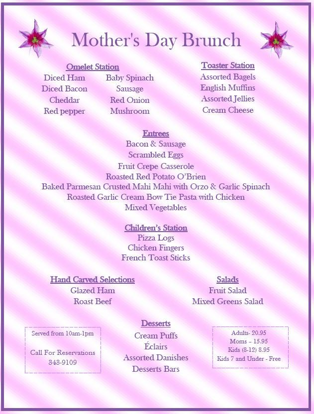 Mother’s Day Brunch Menu | Stafford Country Club